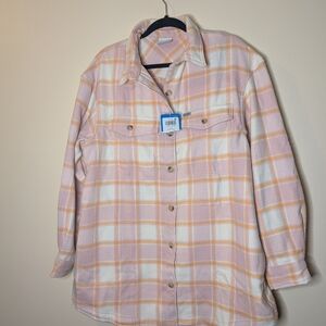 (A) Columbia Calico Basin Shirt Jacket, Pink and White Plaid Shirt